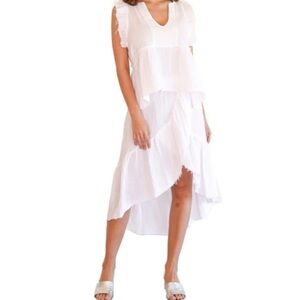 Stark X Gauze Cotton Raw Pull On High Low Ruffle Midi Skirt